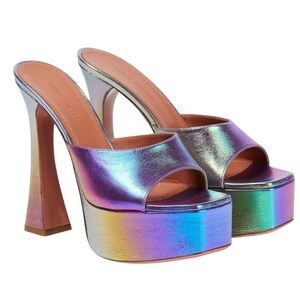 Amina Muaddi - Dalida metallic leather platform mules